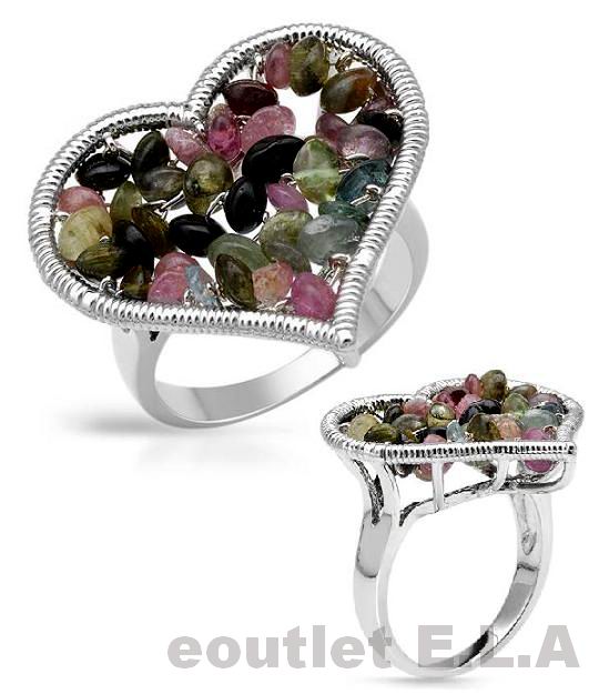 5.8ct GENUINE TOURMALINE HEART SOLID SILVER RING-size 6